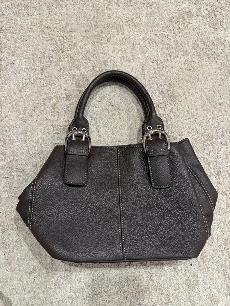 Tignanello Black Leather Square Two Handle Satchel Purse